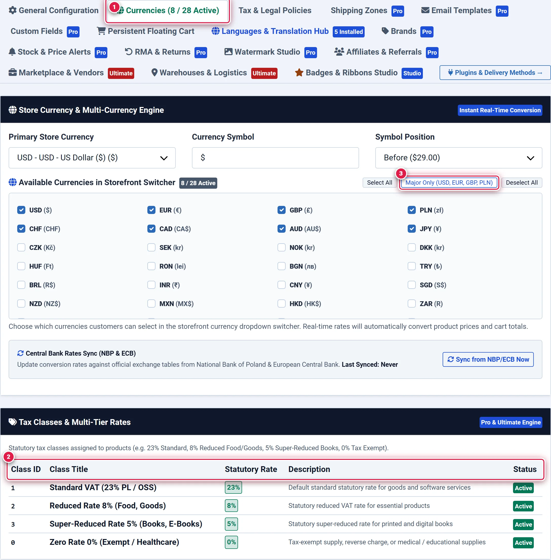 Multi-currency configuration engine in FlexExt Store