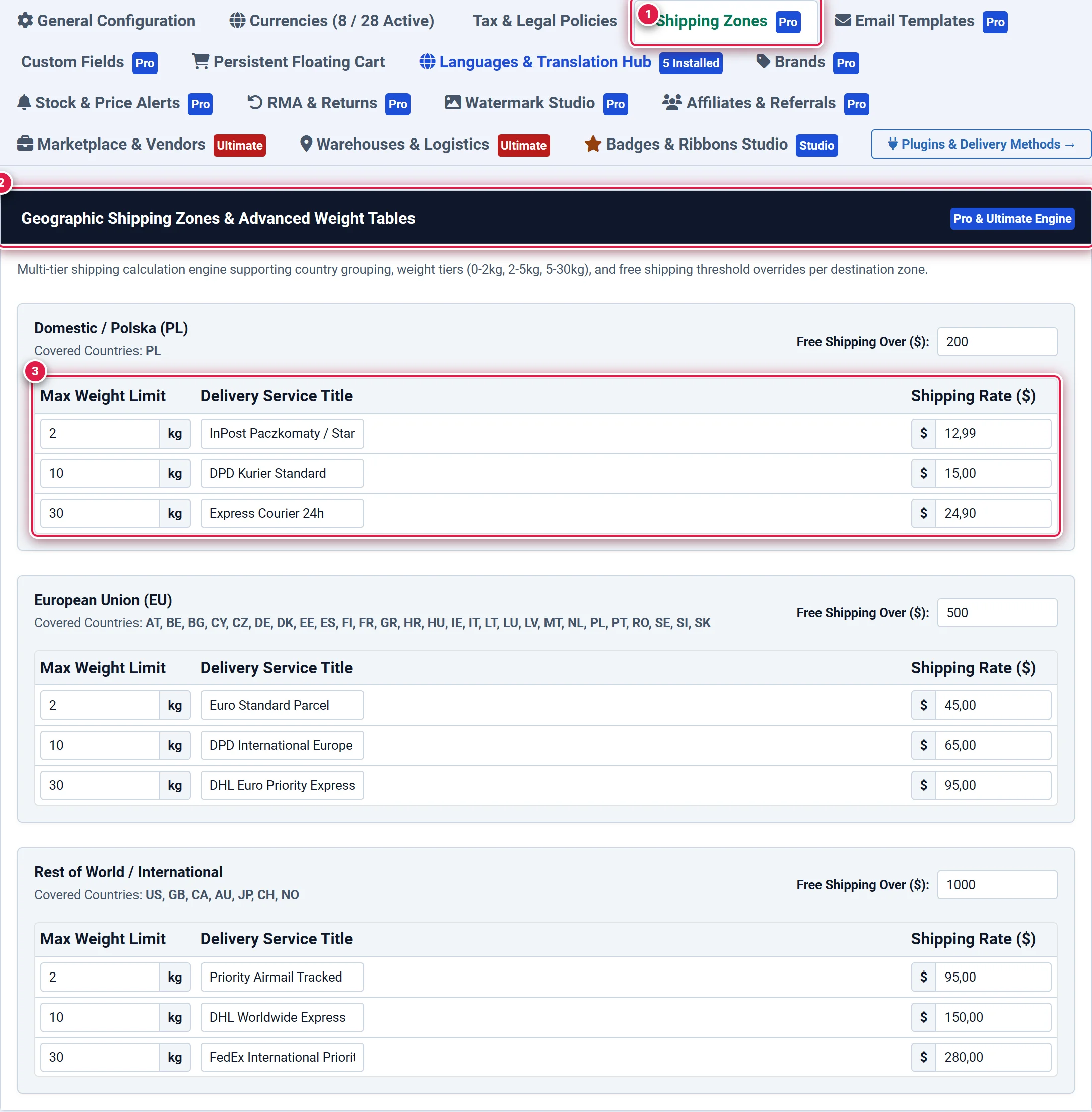 Shipping Zones management in FlexExt Store