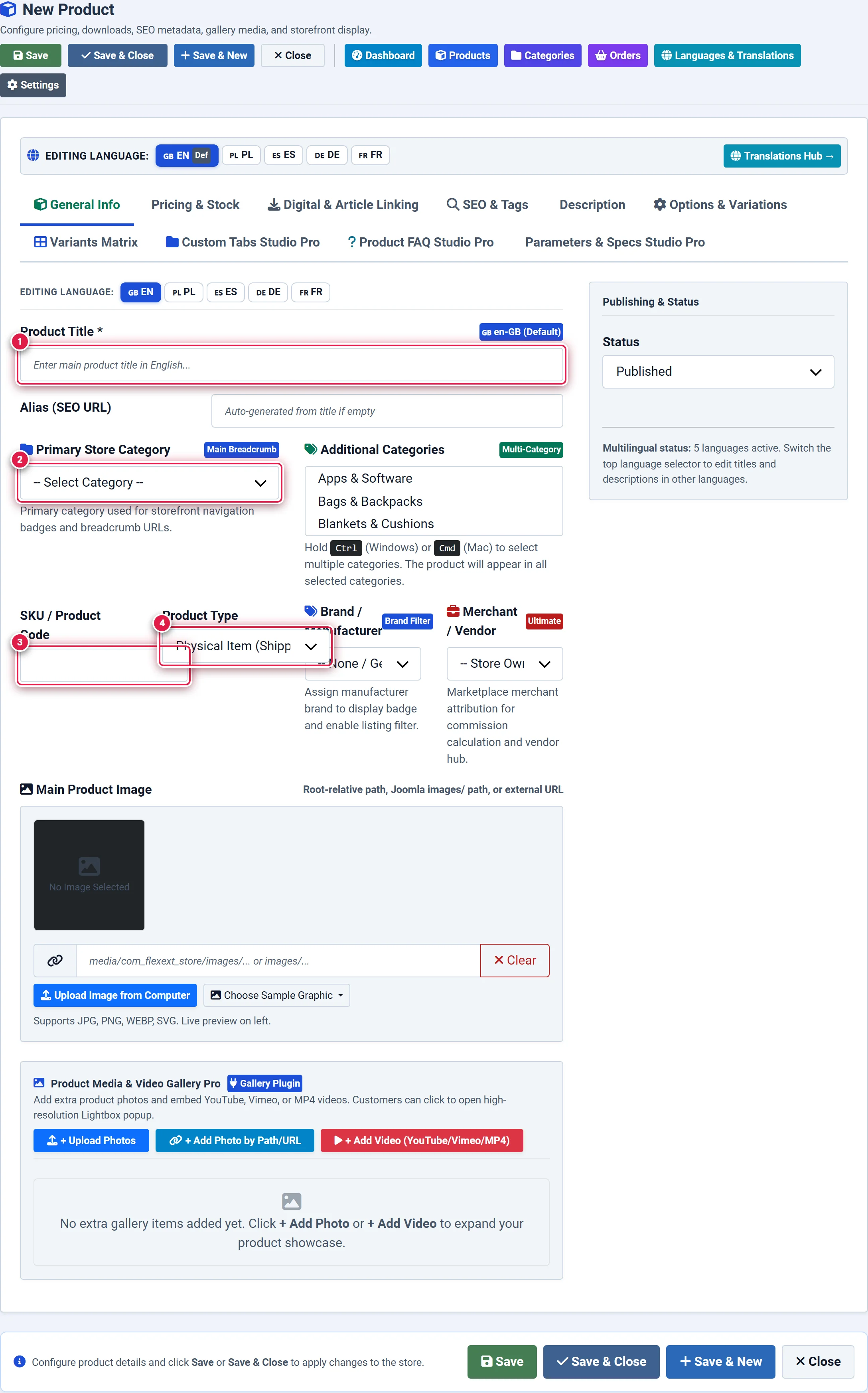 FlexExt Store Product Editor general tab